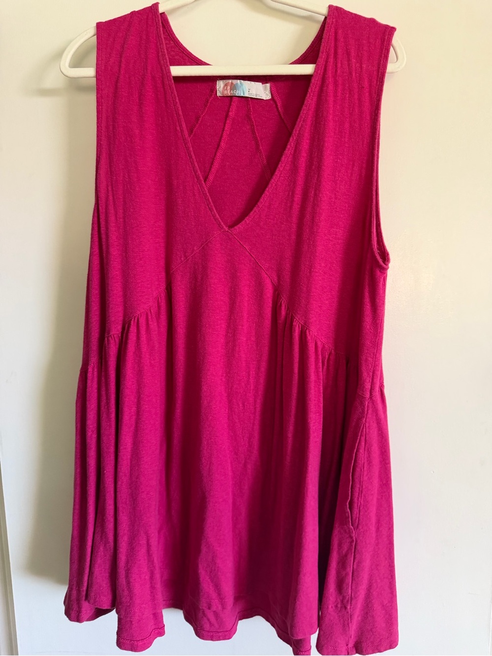 FP Beach mini dress with pockets V-Neck .Hot Pink